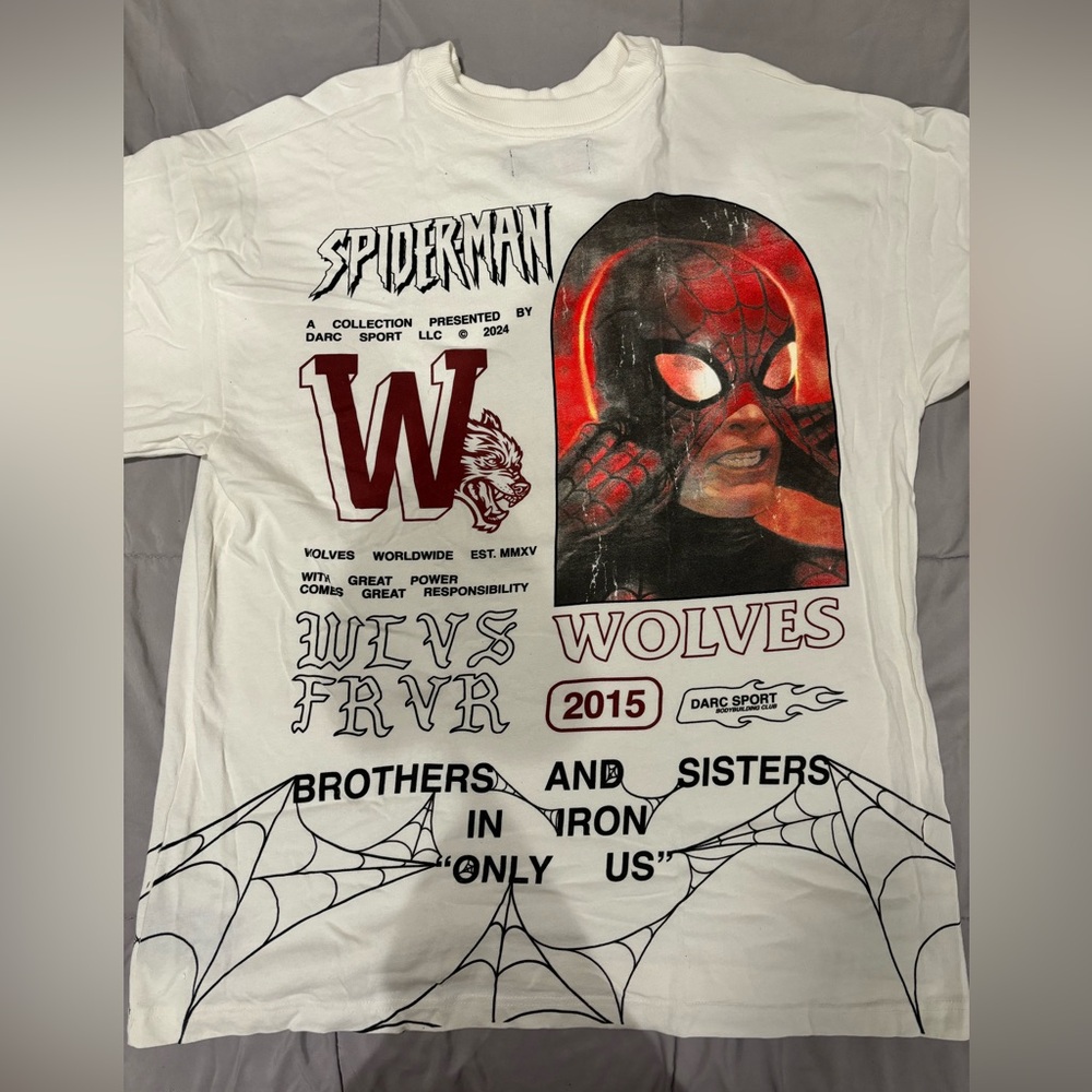 Darc Sport "With Great Power" Spiderman Premium Oversized T-Shirt in Cream